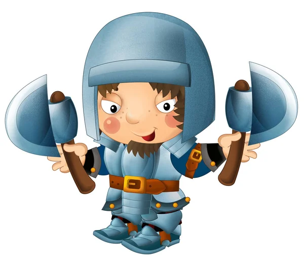 Cartoon Scene Medieval Happy Knight Armor Isolated Illustration Kids — Stock Photo, Image