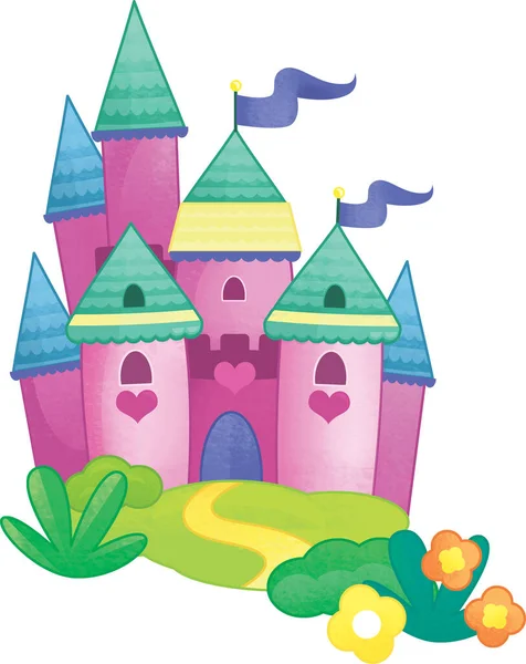 Desenho Animado Bonito Colorido Medieval Castelo Ilustração Para Crianças — Fotografia de Stock