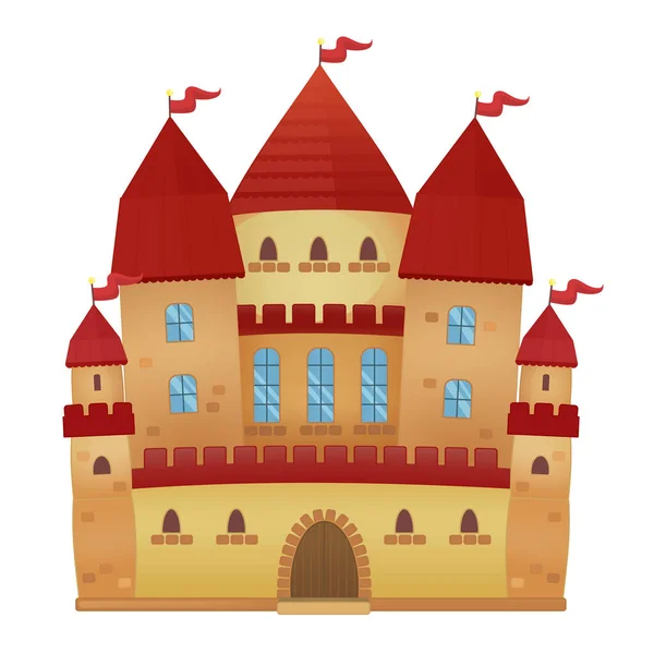 Kreskówka Piękne Kolorowe Średniowieczny Zamek Odizolowana Ilustracja Dla Dzieci — Zdjęcie stockowe