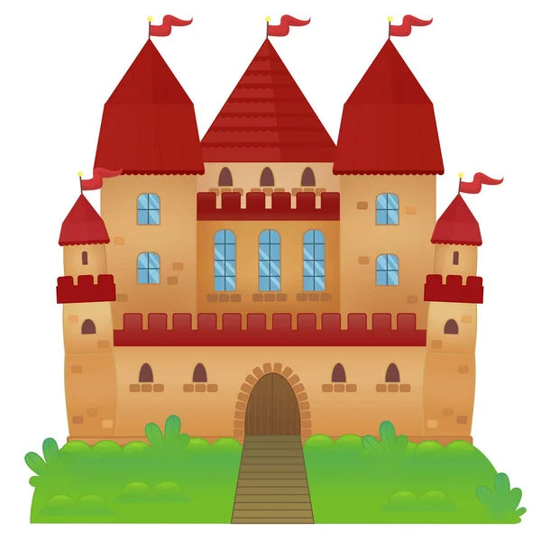Κινούμενα Σχέδια Όμορφο Και Πολύχρωμο Μεσαιωνικό Κάστρο Απομονωμένη Εικόνα Για — Φωτογραφία Αρχείου