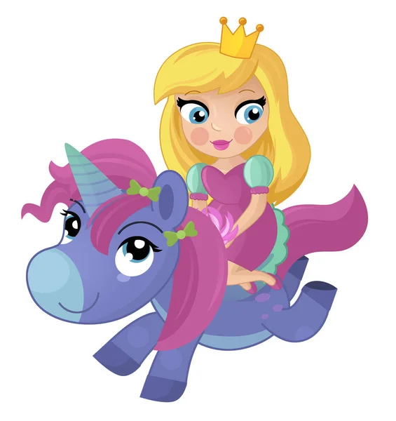 卡通片场景 公主骑在飞马上 为孩子们做一个孤立的插图 — 图库照片