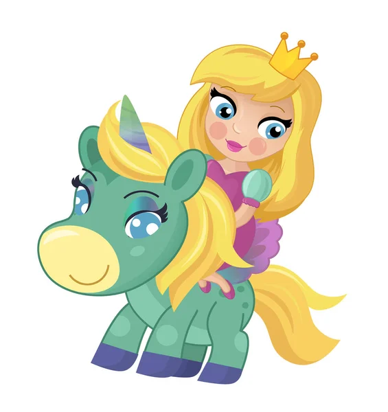 Cena Dos Desenhos Animados Com Princesa Feiticeira Montando Cavalo Voador — Fotografia de Stock
