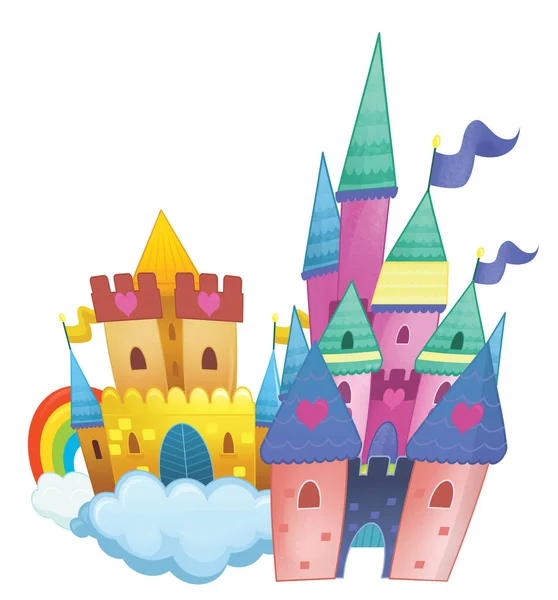 Dibujo Animado Hermoso Colorido Castillo Medieval Ilustración Aislada Para Niños —  Fotos de Stock
