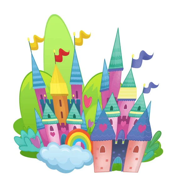 Desenho Animado Bonito Colorido Castelo Medieval Isolado Ilustração Para Crianças — Fotografia de Stock