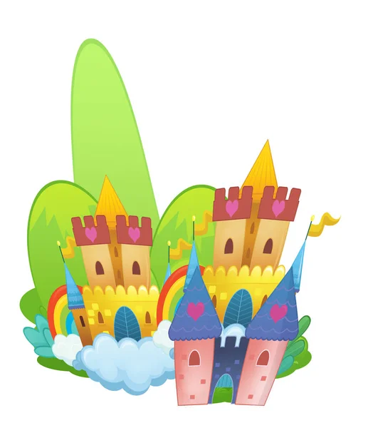 Cartoon Beautiful Colorful Medieval Castle Isolated Illustration Kids — Stock Photo, Image