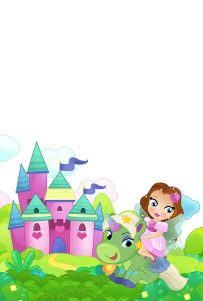 Bosque Escena Dibujos Animados Con Caballo Caballo Princesa Hadas Castillo — Foto de Stock