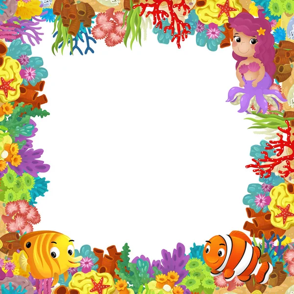 Kreskówka Scena Rafy Koralowej Szczęśliwy Ryby Pływanie Pobliżu Syrena Księżniczka — Zdjęcie stockowe