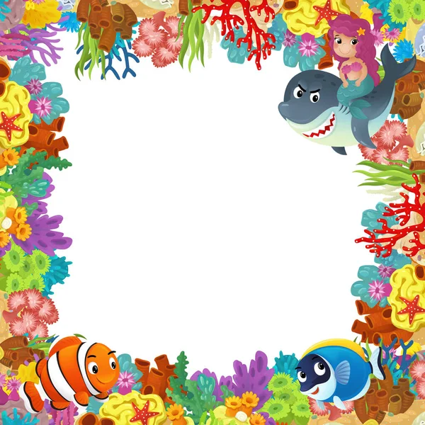 Mercan Resifleri Mutlu Balıkların Olduğu Karikatür Sahnesi Çocuklar Için Izole — Stok fotoğraf