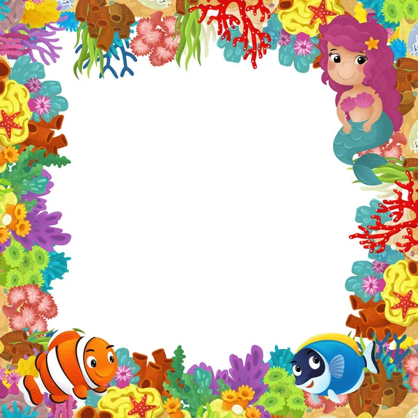 Mercan Resifleri Mutlu Balıkların Olduğu Karikatür Sahnesi Çocuklar Için Izole — Stok fotoğraf