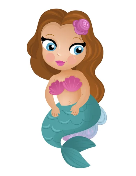 cartoon scene with happy young mermaid swimming isolated illustration for children