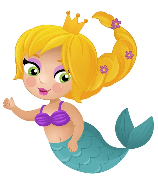 Cartoon Szene Mit Glücklicher Junger Meerjungfrau Schwimmt Isolierte Illustration Für — Stockfoto