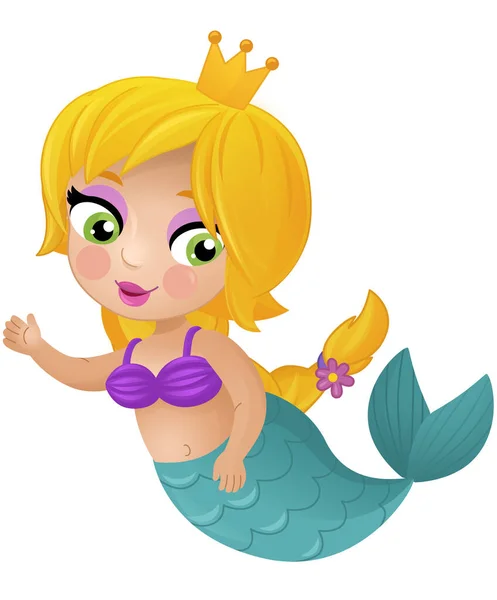 Escena Dibujos Animados Con Feliz Joven Sirena Natación Ilustración Aislada —  Fotos de Stock