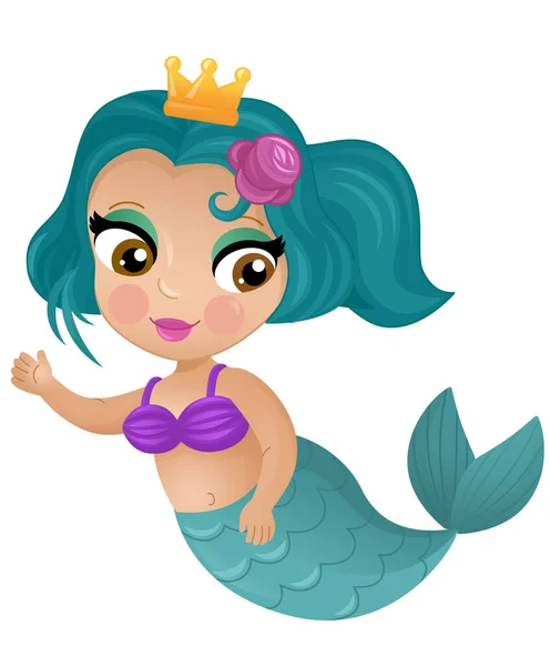 Cena Dos Desenhos Animados Com Feliz Jovem Sereia Nadando Ilustração — Fotografia de Stock