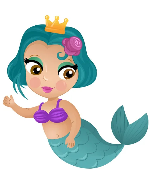 Escena Dibujos Animados Con Feliz Joven Sirena Natación Ilustración Aislada —  Fotos de Stock