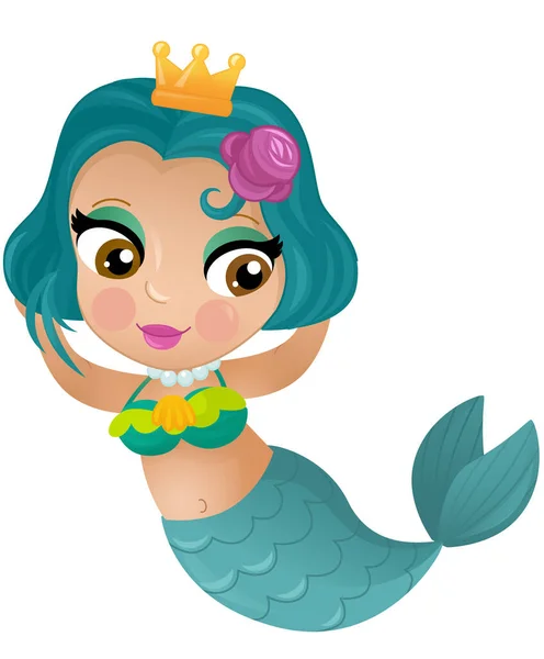 Kreslené Scény Šťastnou Mladou Mořskou Pannou Plavání Izolované Ilustrace Pro — Stock fotografie