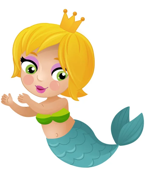 Escena Dibujos Animados Con Feliz Joven Sirena Natación Ilustración Aislada — Foto de Stock