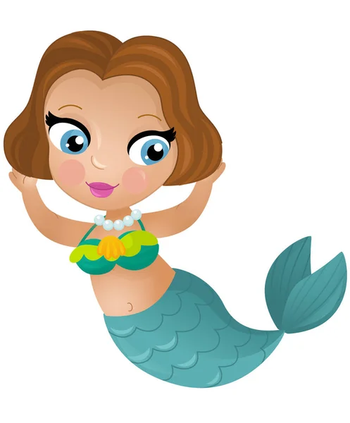 Kreslené Scény Šťastnou Mladou Mořskou Pannou Plavání Izolované Ilustrace Pro — Stock fotografie