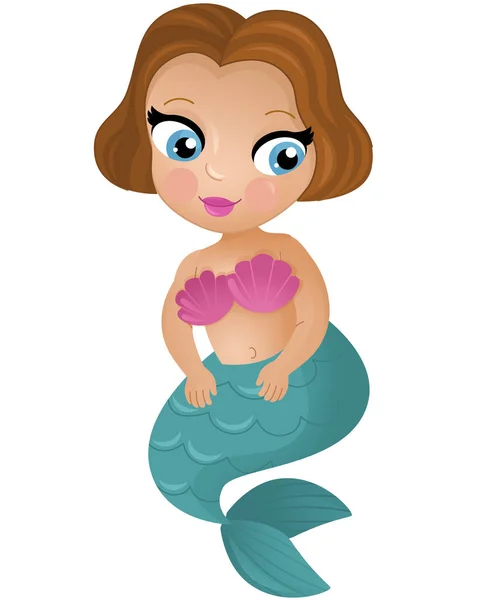 Cartoon Scene Happy Young Mermaid Swimming Isolated Illustration Children — Stock Photo, Image