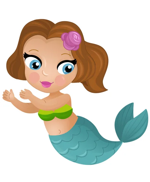 Cena Dos Desenhos Animados Com Feliz Jovem Sereia Nadando Ilustração — Fotografia de Stock