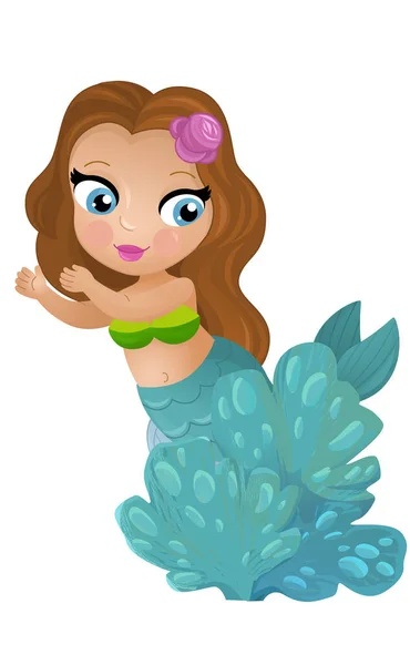 Escena Dibujos Animados Con Princesas Sirena Wimming Cerca Arrecife Coral — Foto de Stock