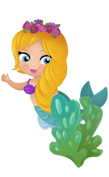 Escena Dibujos Animados Con Princesas Sirena Wimming Cerca Arrecife Coral —  Fotos de Stock