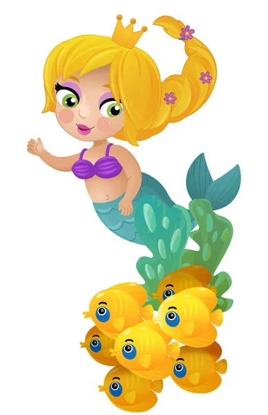 Scena Del Fumetto Con Principesse Sirena Wimming Vicino Barriera Corallina — Foto Stock