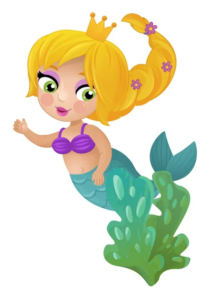 Cartoon Scene Mermaid Princesss Wimming Coral Reef Isolated Illustration Kids — Stock Photo, Image