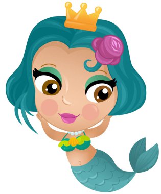 Mercan resifinin yakınlarında büyüyen deniz kızı karikatürü sahnesi çocuklar için izole edilmiş.