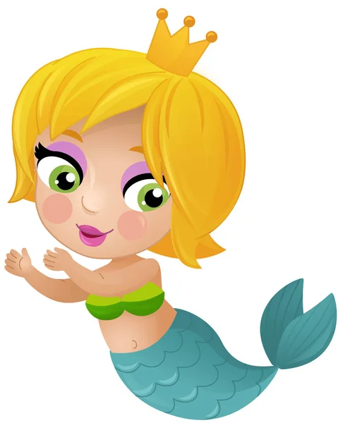 人魚姫との漫画シーン子供のためのサンゴ礁孤立したイラストの近くで泳ぐ — ストック写真