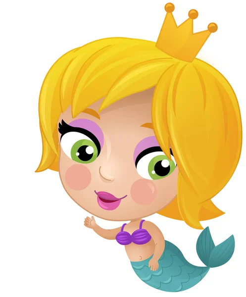 卡通片场景 美人鱼公主在珊瑚礁附近游来游去 给孩子们看 — 图库照片