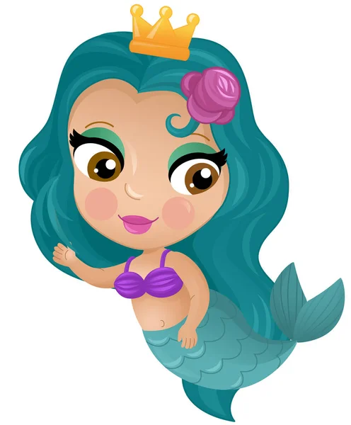 Cartoon Scene Met Zeemeermin Prinsessen Zwemmen Buurt Koraalrif Geïsoleerde Illustratie — Stockfoto