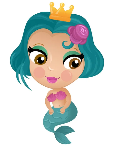 卡通片场景 美人鱼公主在珊瑚礁附近游来游去 给孩子们看 — 图库照片