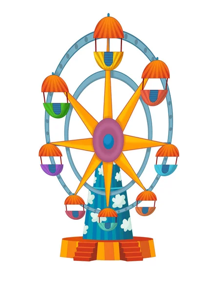 Tecknad Scen Med Färgglada Funfair Element Karusell Isolerad Illustration För — Stockfoto