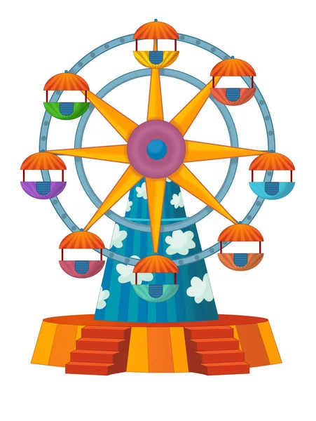 Tecknad Scen Med Färgglada Funfair Element Karusell Isolerad Illustration För — Stockfoto