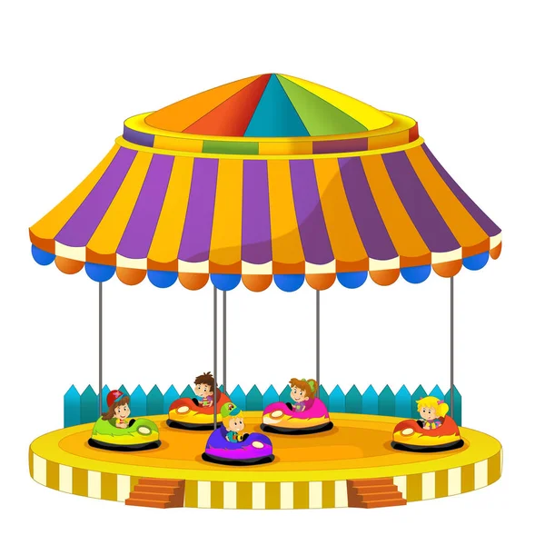 Cartoon Scene Met Kleurrijke Kermis Element Carrousel Geïsoleerde Illustratie Voor — Stockfoto