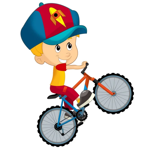 Мультяшная Сцена Маленьким Мальчиком Велосипеде Развлечения Изолированная Иллюстрация Детей — стоковое фото