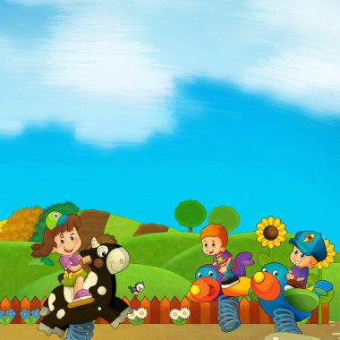 Lunaparktaki çocukların oynadığı karikatür sahnesi ya da oyun parkındaki komik illüstrasyon