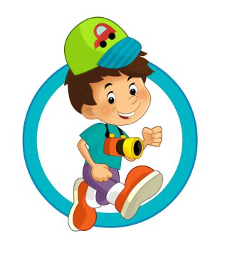 Mutlu bir çocuğun eğlenceli bir şeyler yaptığı komik bir çizgi film sahnesi.