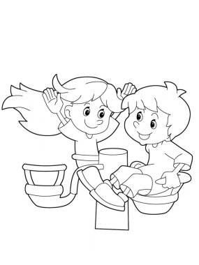 Lunaparkta ya da çocuk parkında oynayan çocukların olduğu çizgi film sahnesi.