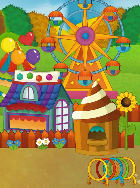 Cartoon Szene Mit Spielenden Kindern Vergnügungspark Oder Spielplatz Lustige Illustration — Stockfoto