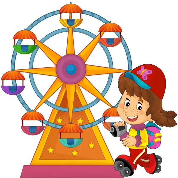 Мультяшная Сцена Детьми Играющими Парке Развлечений Детской Площадке Счастливая Иллюстрация — стоковое фото
