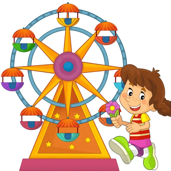 Мультяшная Сцена Детьми Играющими Парке Развлечений Детской Площадке Счастливая Иллюстрация — стоковое фото