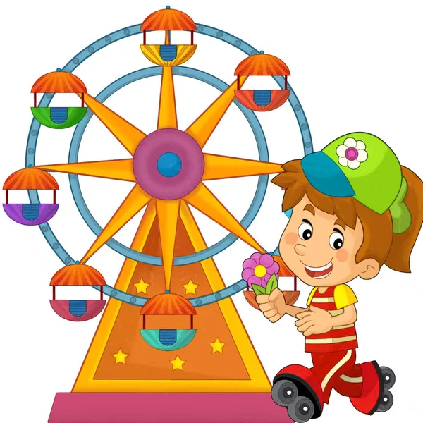 Cena Desenhos Animados Com Crianças Brincando Parque Diversões Divertido Playground — Fotografia de Stock