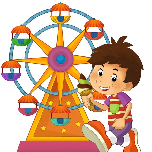 Cartoon Szene Mit Spielenden Kindern Vergnügungspark Oder Auf Dem Spielplatz — Stockfoto