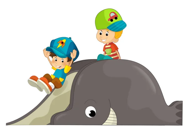 子供のための遊び場孤立したイラストからクジラの魚の動物のおもちゃの要素と漫画シーン — ストック写真