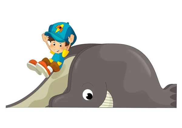 cartoon scene with whale fish animal toy element from playground isolated illustration for kids