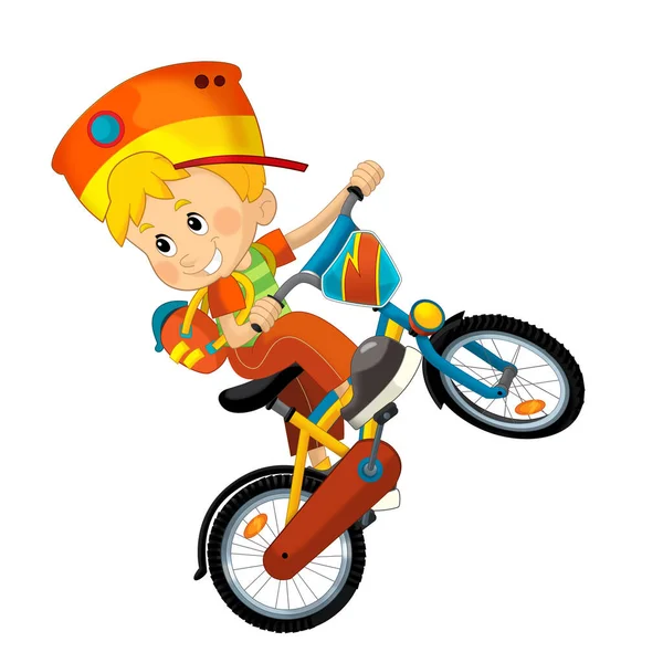 Escena Dibujos Animados Con Niño Pequeño Montando Una Bicicleta Para —  Fotos de Stock