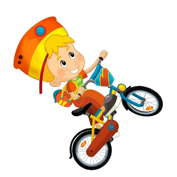 Мультяшная Сцена Маленьким Мальчиком Велосипеде Развлечения Изолированная Иллюстрация Ребенка — стоковое фото