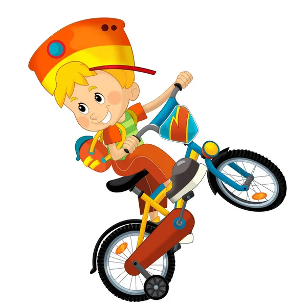 Σκηνή Κινουμένων Σχεδίων Μικρό Αγόρι Ιππασία Ένα Ποδήλατο Για Διασκέδαση — Φωτογραφία Αρχείου
