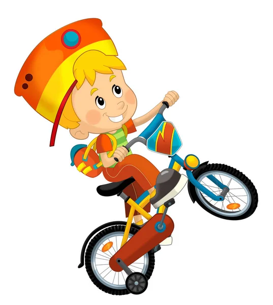 Cena Dos Desenhos Animados Com Menino Montando Uma Bicicleta Para — Fotografia de Stock